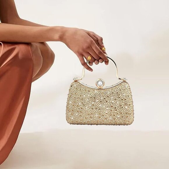 ❤️Handbags for Women Rhinestone Clutch Bag Sparkle Crystal Purses with Chain - Picture 5 of 6